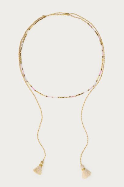 Collier Art en cordon tressé jaune clair avec perles fantaisie