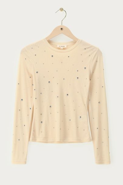 Licht gele mesh top met zilverkleurige studs