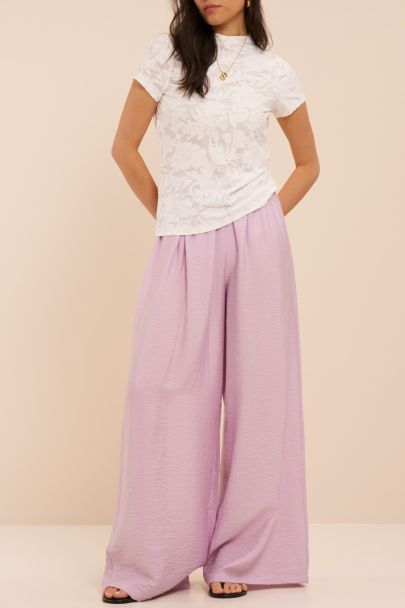 Lilac basic wide leg trousers with elastic band