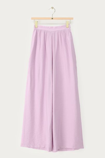 Lila basic wijde broek met elastische band