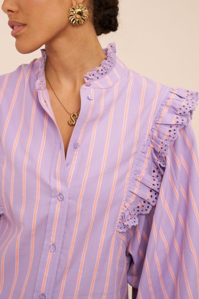 Lila blouse met strepen en embroidery