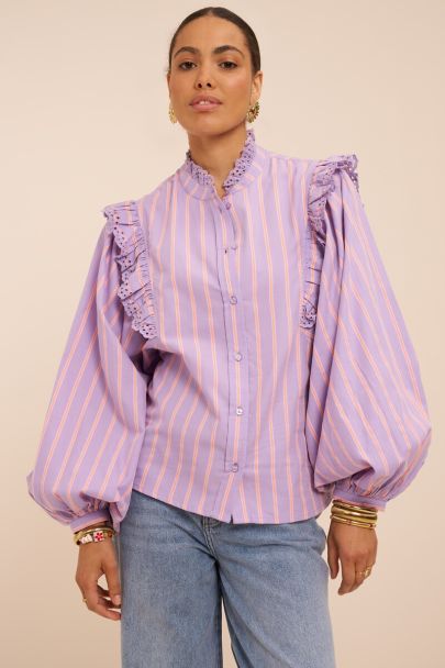 Lila blouse met strepen en embroidery