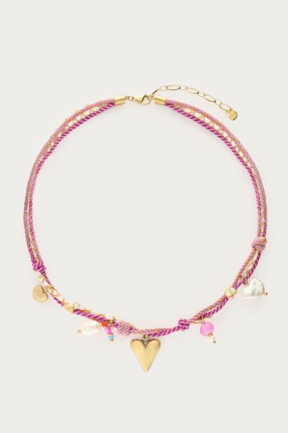 Collier Art en cordon lilas à charms