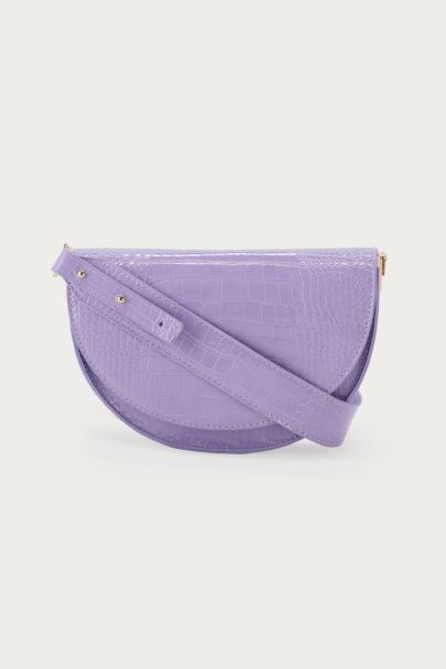 Fliederfarbene halbrunde Umhängetasche mit Kroko-Muster