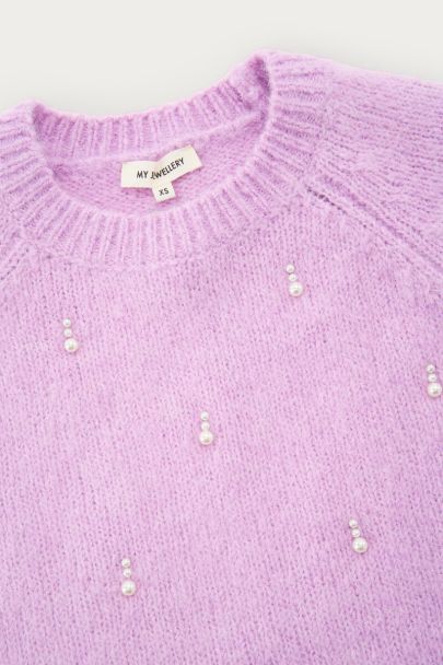 Pull à manches courtes lilas à perles fantaisie
