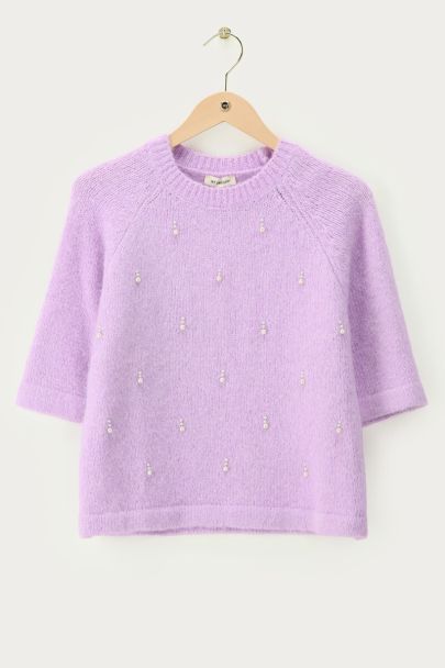 Pull à manches courtes lilas à perles fantaisie