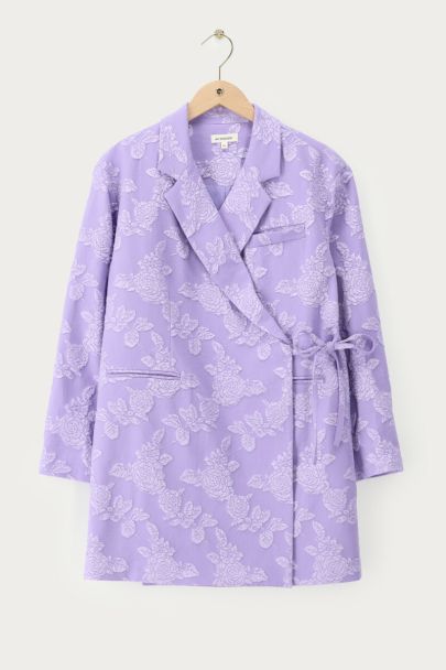 Lilac oversized jacquard blazer dress with bow detail