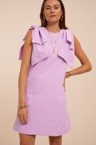 Lila korte jurk met strik details