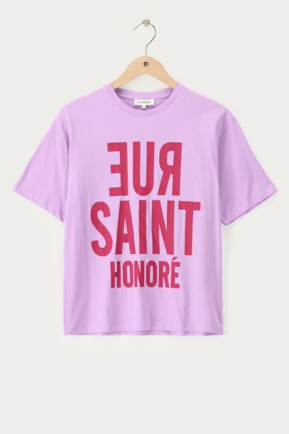 Lilac T-shirt with red 'Rue saint honore'