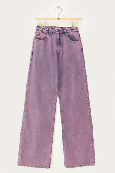 Lila wide leg jeans in verwassen look