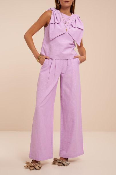 Pantalon lilas large aspect lin