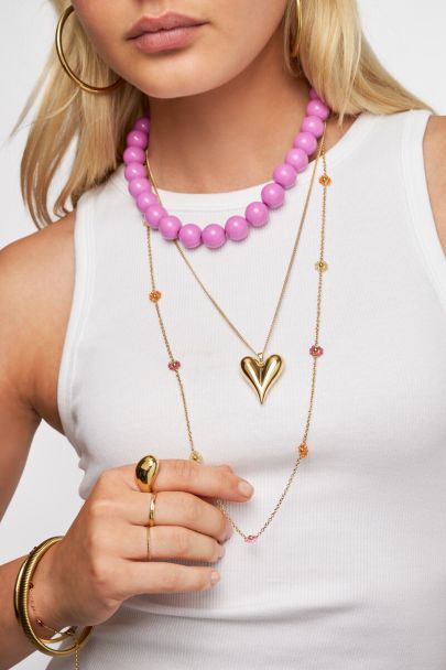 Lange minimalistische Kette mit bunten Blumenperlen