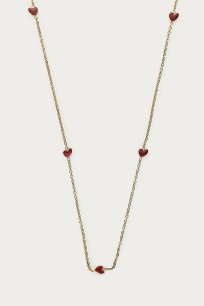 Long minimalist necklace with red hearts