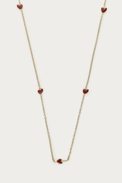 Long minimalist necklace with red hearts