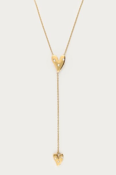 Lange ketting met hartjes & imitatieparels