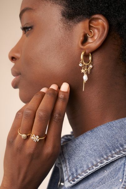 Magical hoop earrings with rhinestones and hanging freshwater pearls