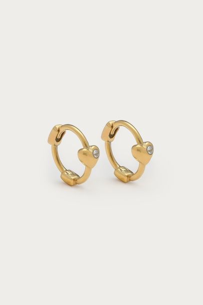 Magical mini hoop earrings with heart and rhinestones