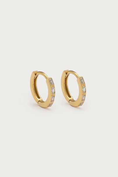 Magical mini hoop earrings with rectangular rhinestone