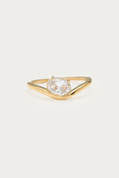 Magical ring met organische vorm en grote strass steen