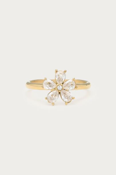 Magical statement ring met bloemen strass stenen