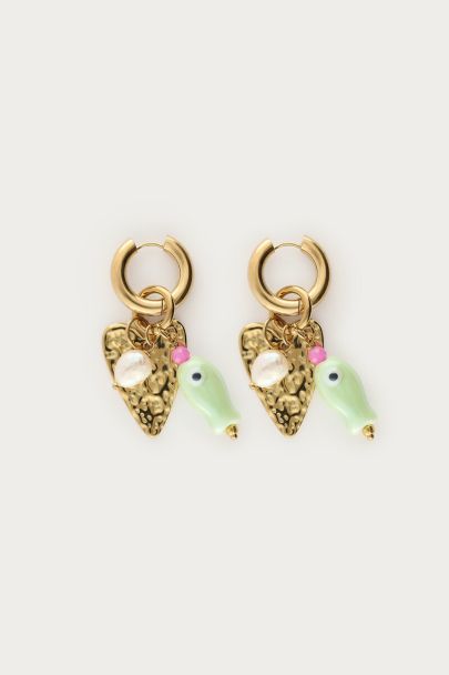 Mer hoop earrings with fish & heart