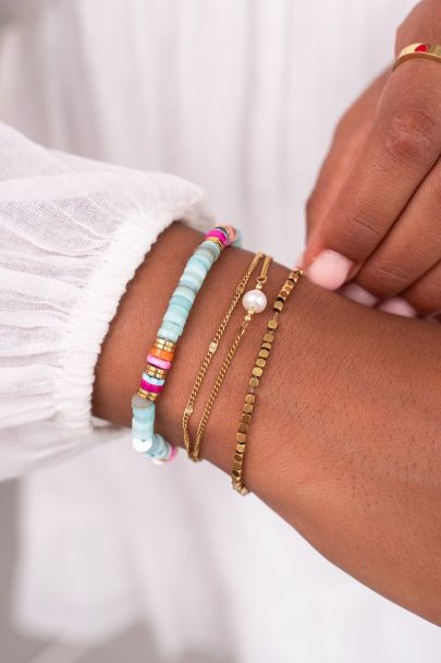 Minimalistische dubbele armband met muntjes en imitatieparel