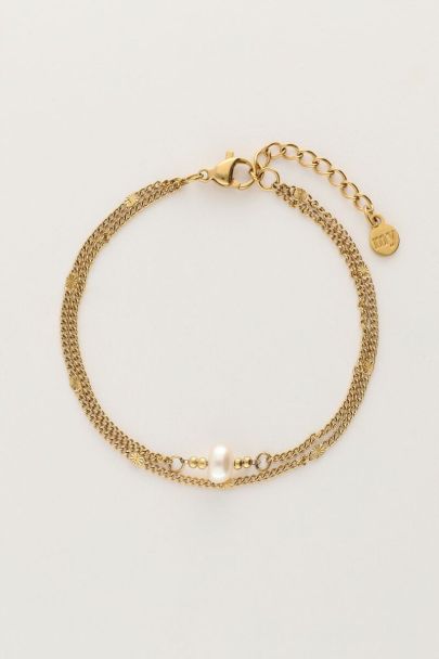 Minimalistische dubbele armband met muntjes en imitatieparel