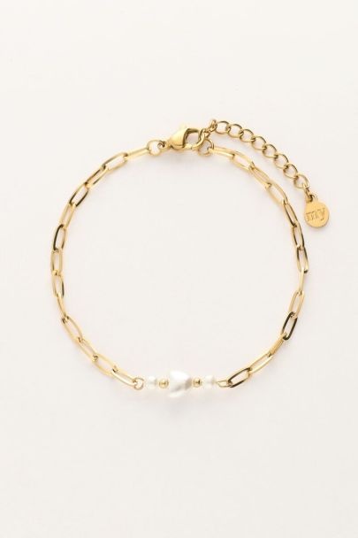 Minimalistische schakel armband met imitatieparel hartje