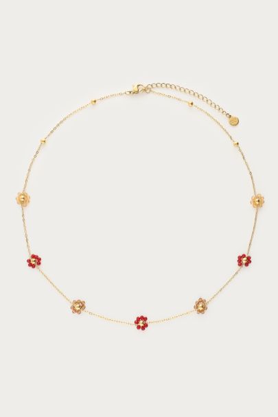 Minimalistische ketting met burgundy bloemen kralen
