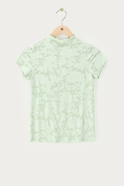 Mintgroene top met bloemenprint en korte mouwen