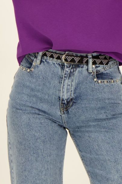 Ceinture noire clous argentés motifs triangles