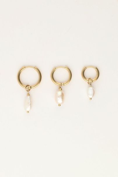 Set of three different freshwater pearl hoop earrings