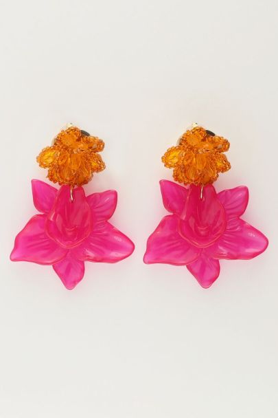 Island boucle d'oreille avec deux fleurs roses 