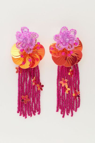 Island boucles d'oreilles avec fleurs et brins roses