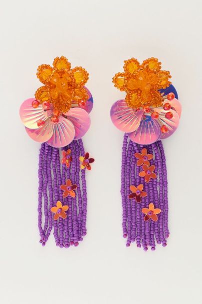 Boucles d'oreilles Island  avec fleurs et franges violettes