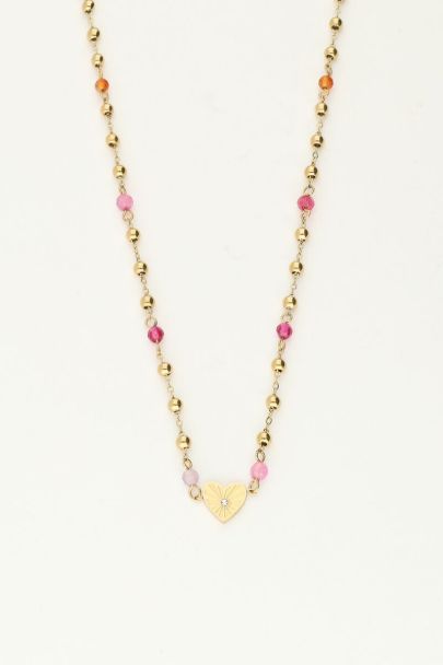 Necklace with heart and pink beads