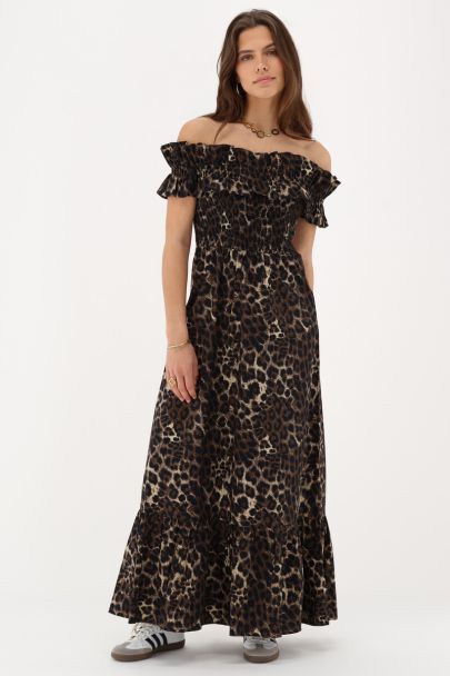 Leopard maxi dress with ruffles