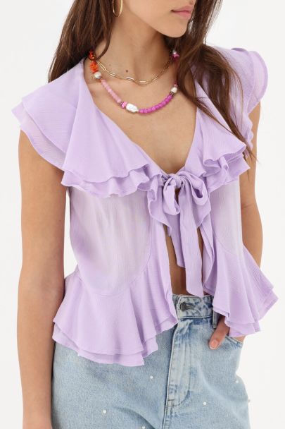 Lila ruffle top met strik