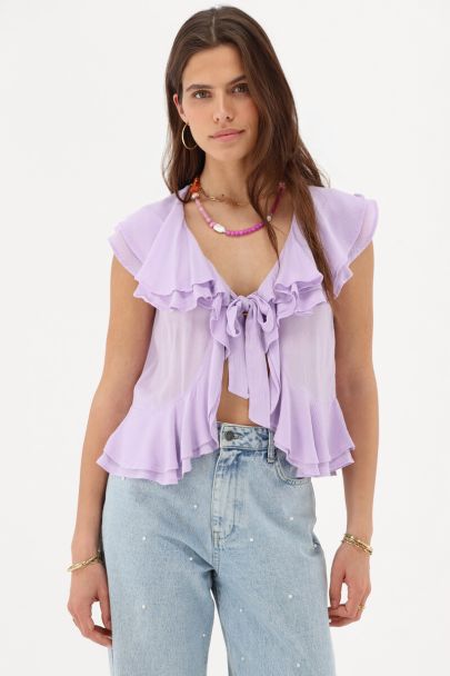 Lila ruffle top met strik