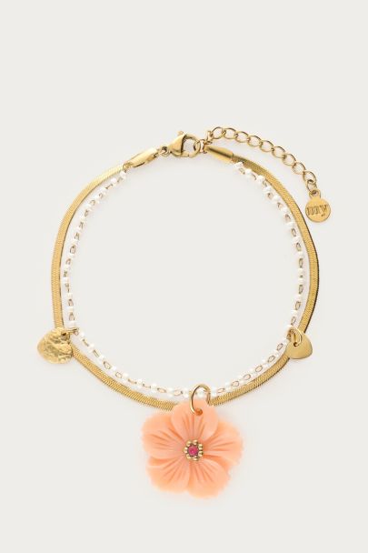 Botanical dubbele armband met peach bloem