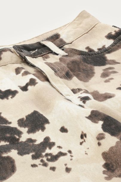 Brown wide leg denim jeans with cow print