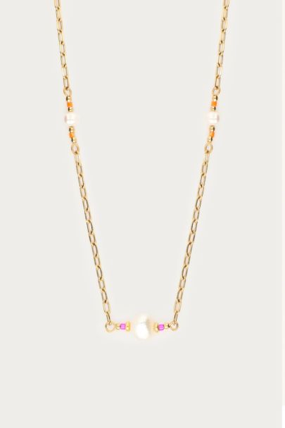 Long necklace with pink beads & freshwater pearls