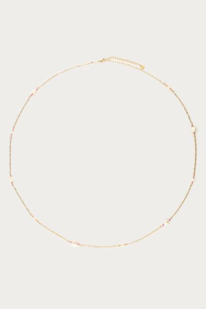 Long necklace with pink beads & freshwater pearls