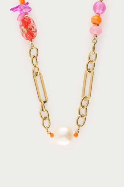 Long necklace with multicoloured beads & freshwater pearls