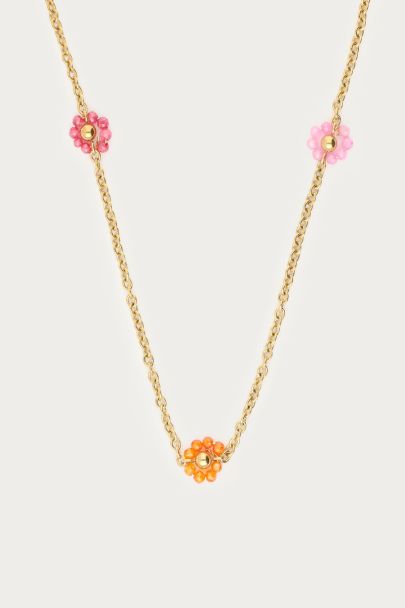 Lange minimalistische Kette mit bunten Blumenperlen