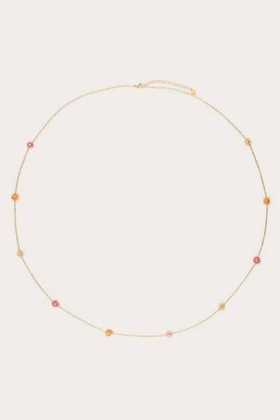 Lange minimalistische Kette mit bunten Blumenperlen