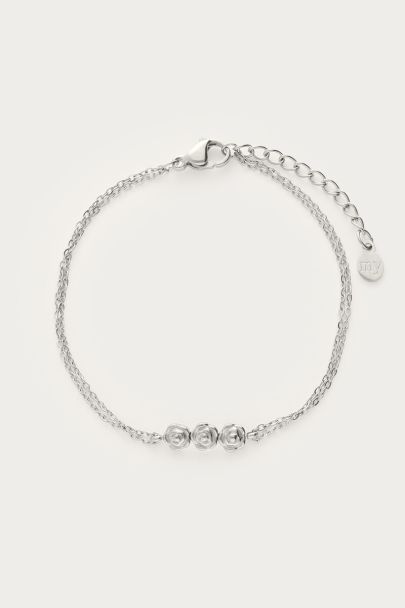 Bracelet with double chain & three roses