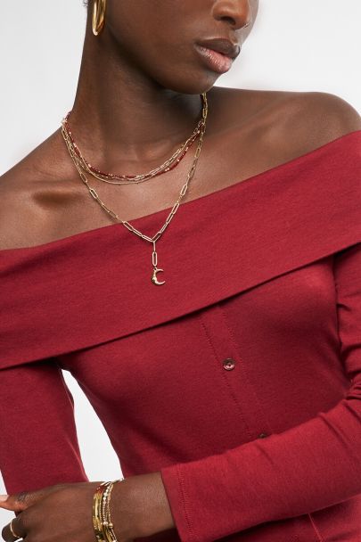 Driedubbele burgundy ketting met slot