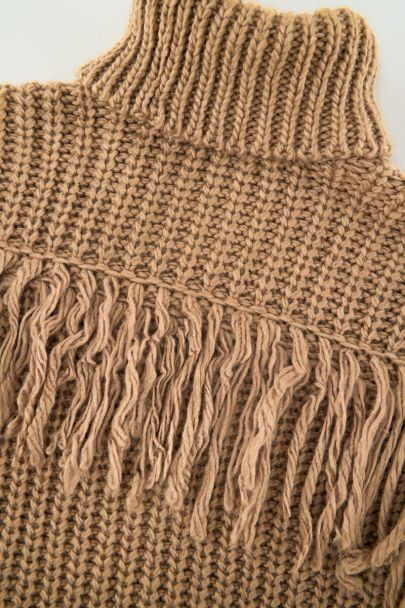 Bruin gebreide oversized trui met franjes