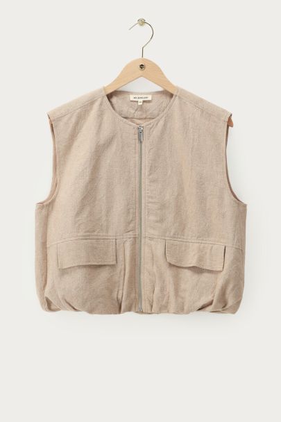 Beige gilet met zakken en ritssluiting
